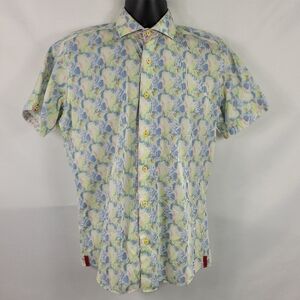 7 Downie St. Abstract Striped Pattern Short Sleeve Button Shirt size Small